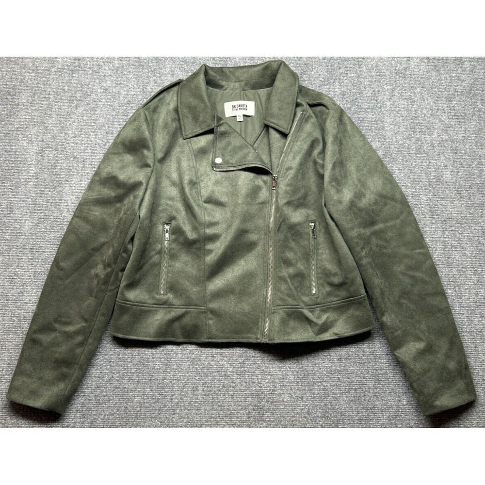 BB Dakota Steve Madden Motorcycle Jacket Womens XL Olive Green Faux Suede New